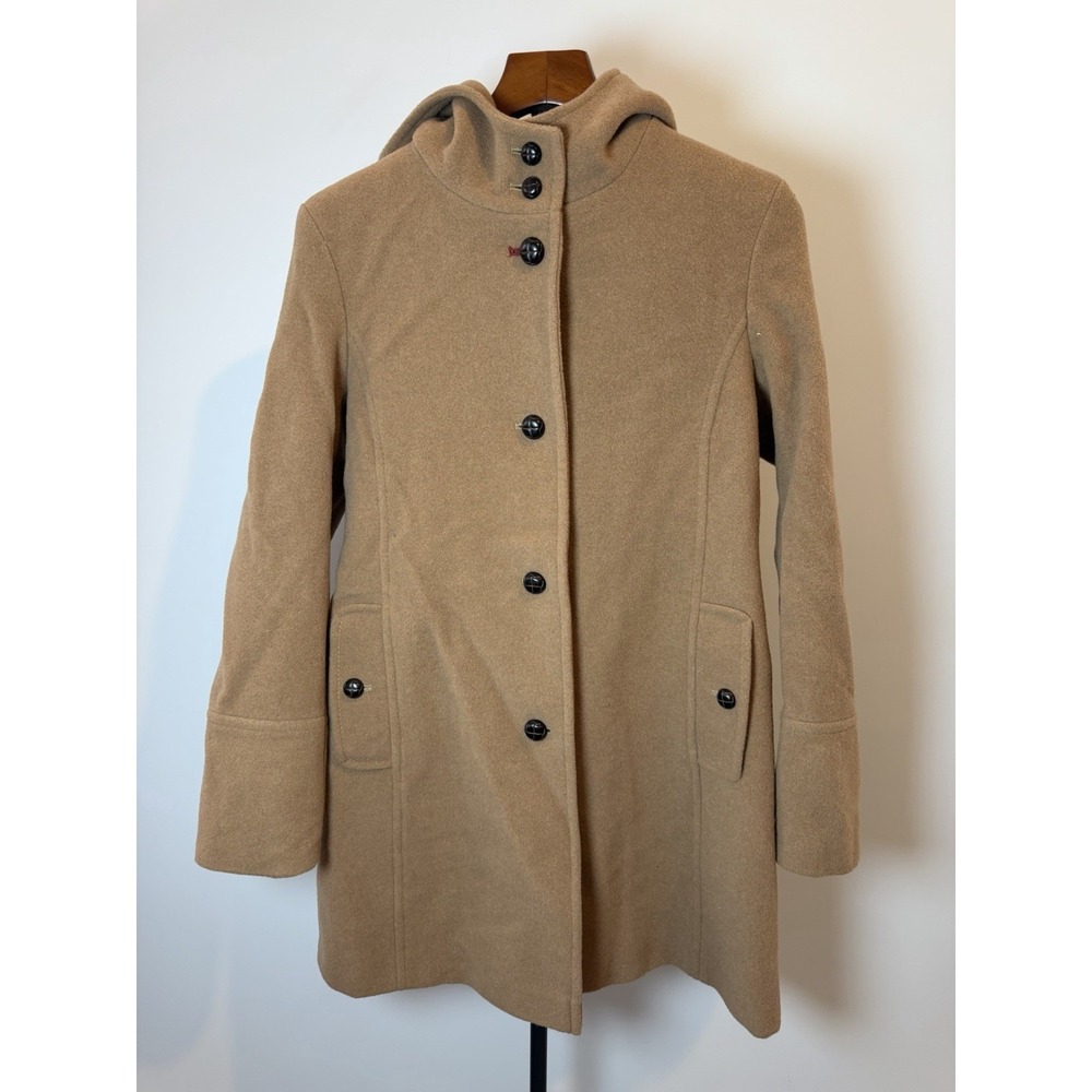 Tommy Hilfiger Camel Wool Blend Hooded Coat Size 6